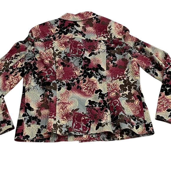 Amber Sun Boho Floral Paisley Textured Denim/Jean Jacket Pastel Blue, Purple L - Picture 7 of 10